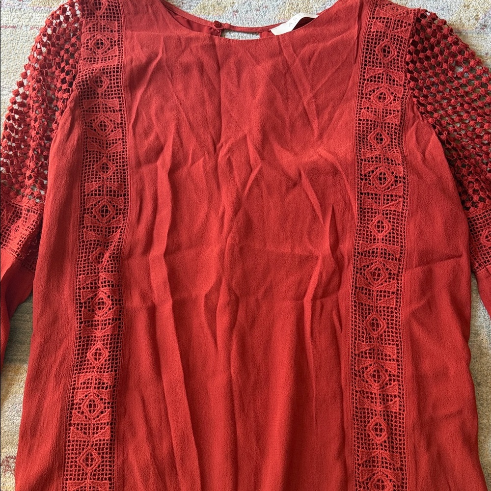Rustyorange ASTR the Label long-sleeve shift dress crochet & embroidery large - Picture 6 of 7